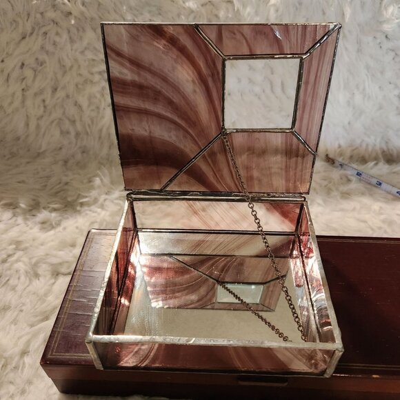 Vintage Stained Glass Jewelry Box With Mirrored Inlay Boho Cottage MCM - Picture 5 of 11